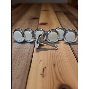 Cabinet Knob Drawer Pulls Set of 7 Silver and White with Screws 1 1/8"